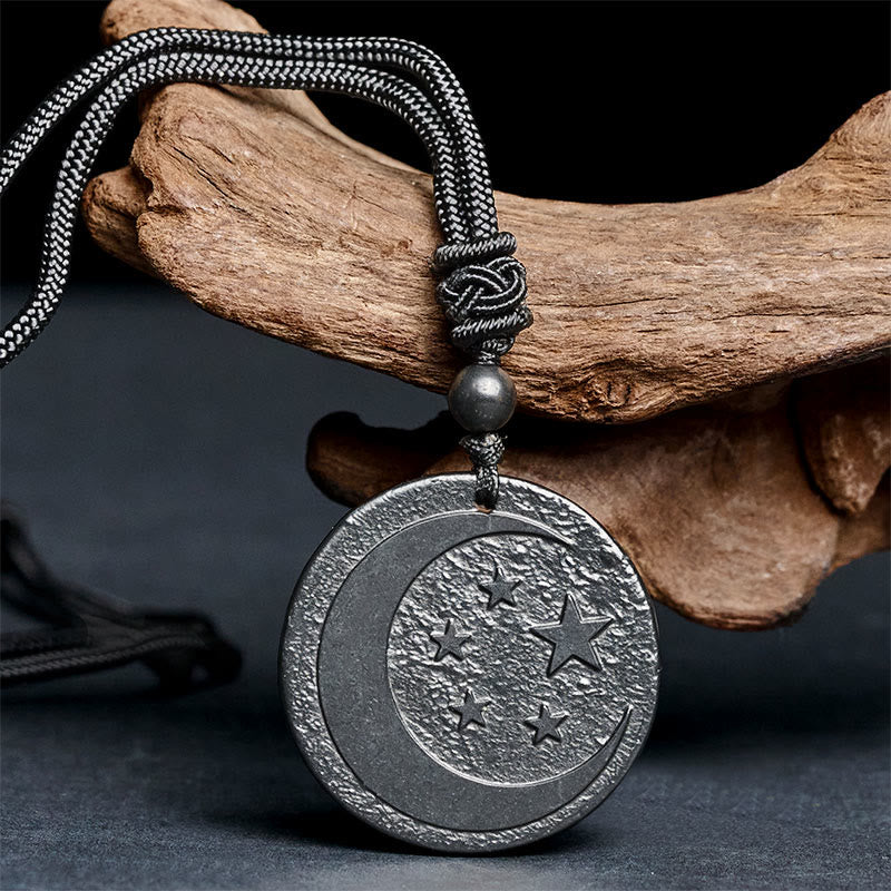 Buddha Stones -Mond-Stern-Runddesign-Anhänger aus authentischem Schungit zum Schutz der Halskette - image 1