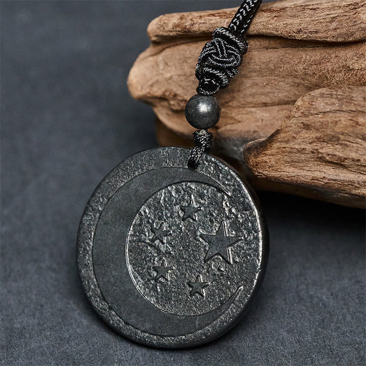 Buddha Stones -Mond-Stern-Runddesign-Anhänger aus authentischem Schungit zum Schutz der Halskette - image 3