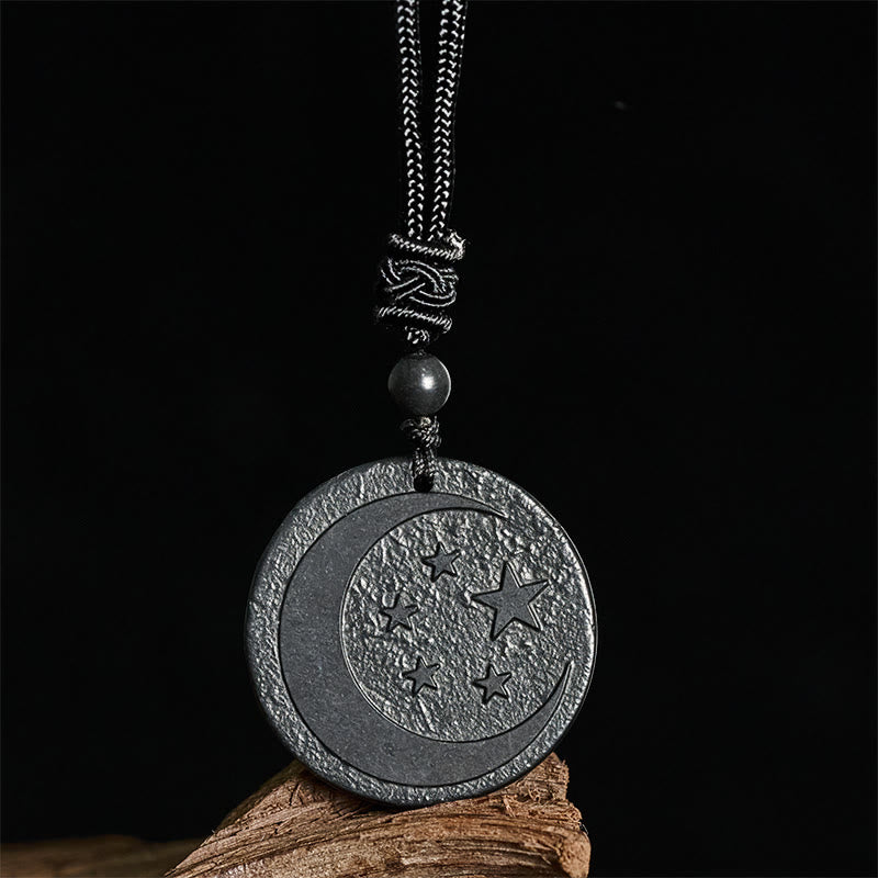 Buddha Stones -Mond-Stern-Runddesign-Anhänger aus authentischem Schungit zum Schutz der Halskette - image 2