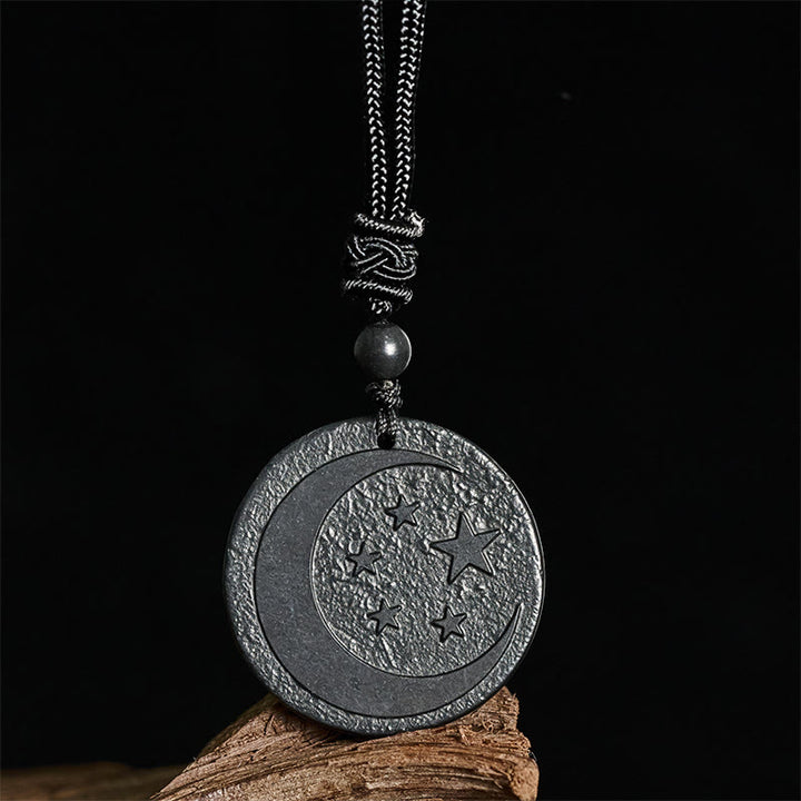 Buddha Stones -Mond-Stern-Runddesign-Anhänger aus authentischem Schungit zum Schutz der Halskette - image 2