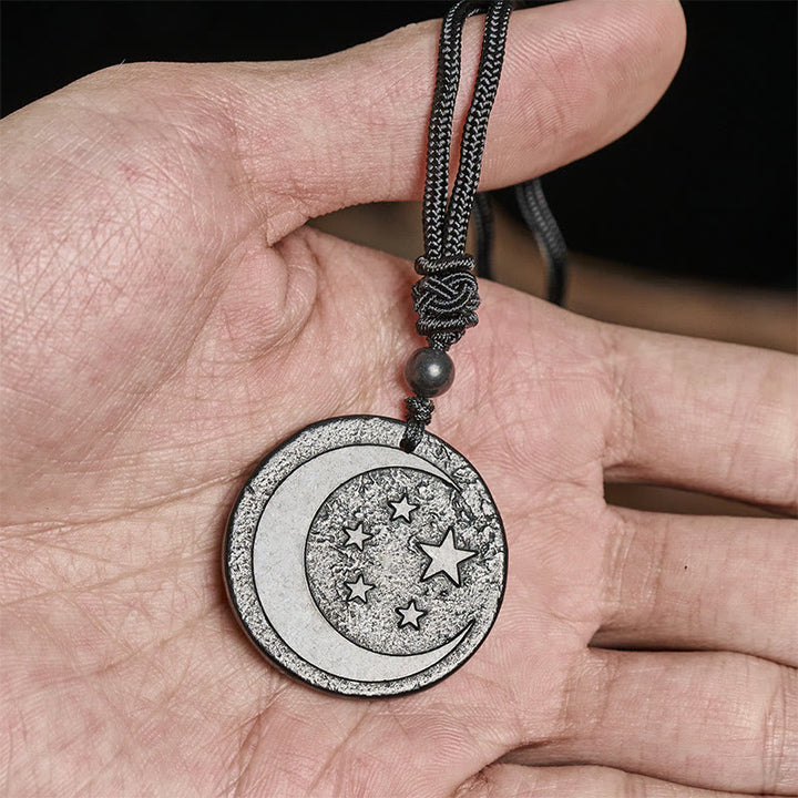 Buddha Stones -Mond-Stern-Runddesign-Anhänger aus authentischem Schungit zum Schutz der Halskette - image 6