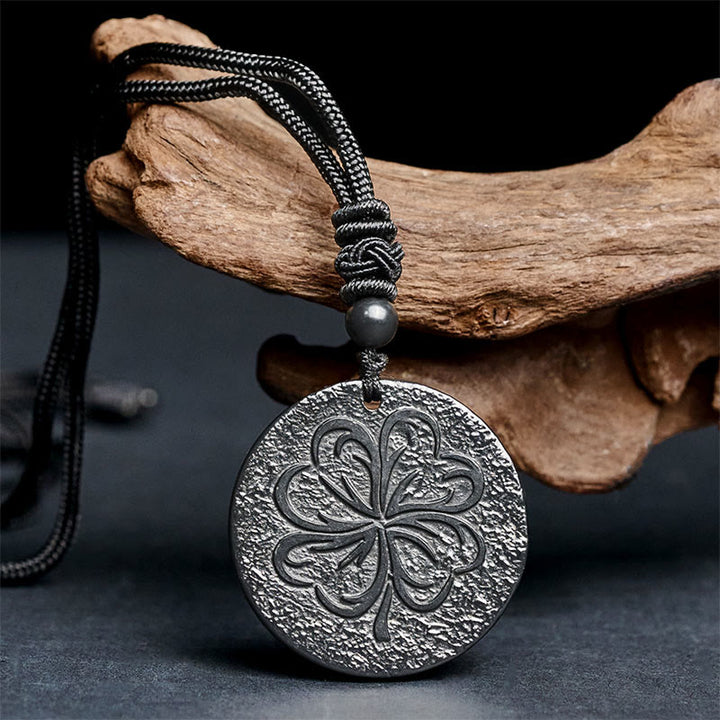 Buddha Stones -Halskette mit vierblättrigem Kleeblatt-Anhänger aus authentischem Schungit und Graphit. - image 2
