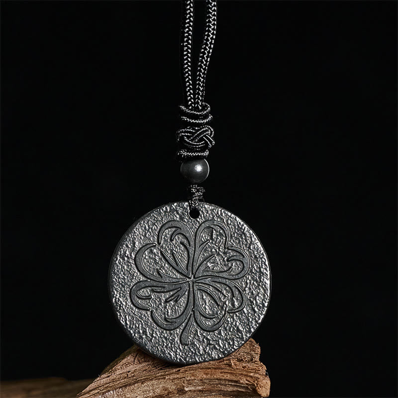 Buddha Stones -Halskette mit vierblättrigem Kleeblatt-Anhänger aus authentischem Schungit und Graphit. - image 1