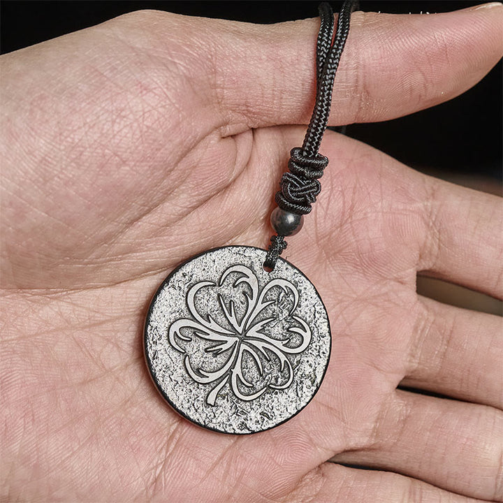 Buddha Stones -Halskette mit vierblättrigem Kleeblatt-Anhänger aus authentischem Schungit und Graphit. - image 6