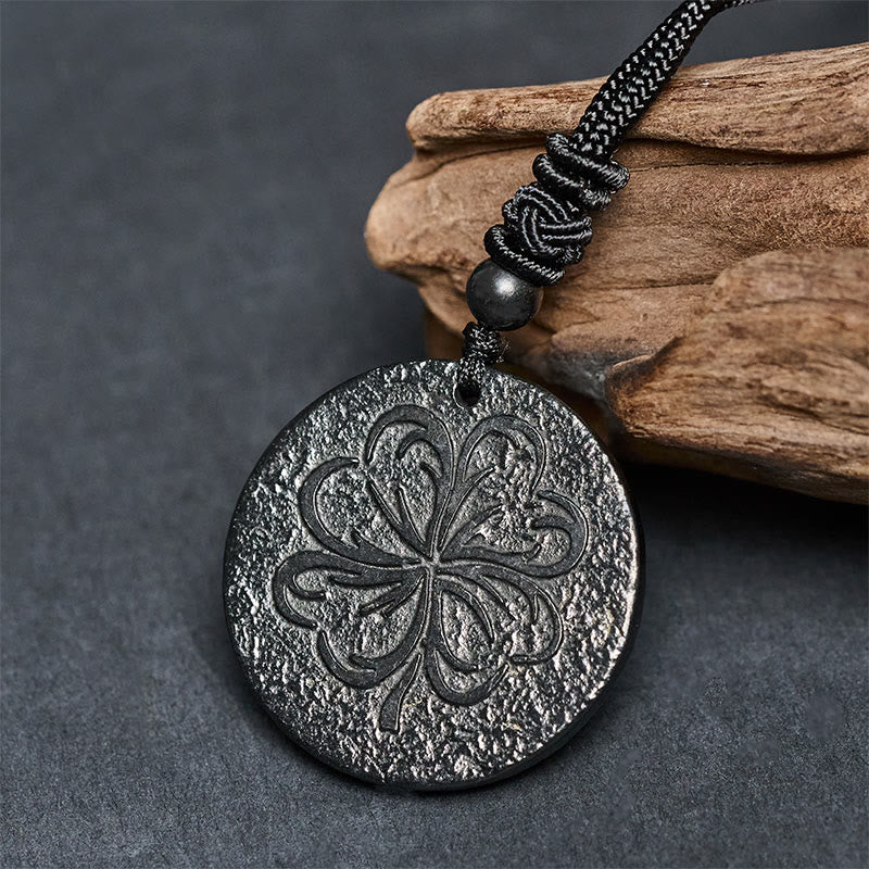 Buddha Stones -Halskette mit vierblättrigem Kleeblatt-Anhänger aus authentischem Schungit und Graphit. - image 3