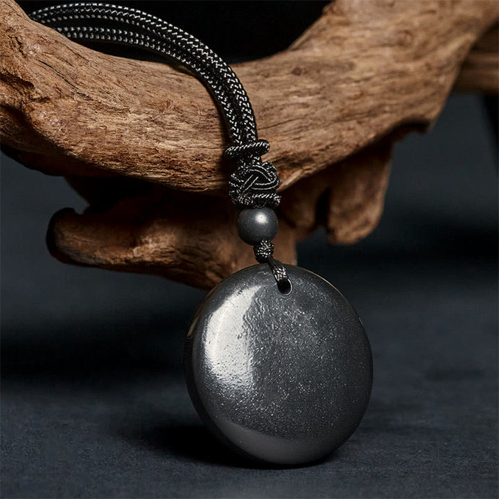 Buddha Stones ​​geometrische runde authentische Schungit-Stein-Seil-Halskette mit Anhänger für innere Stärke - image 3