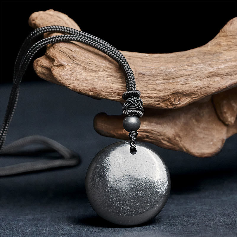 Buddha Stones ​​geometrische runde authentische Schungit-Stein-Seil-Halskette mit Anhänger für innere Stärke - image 2