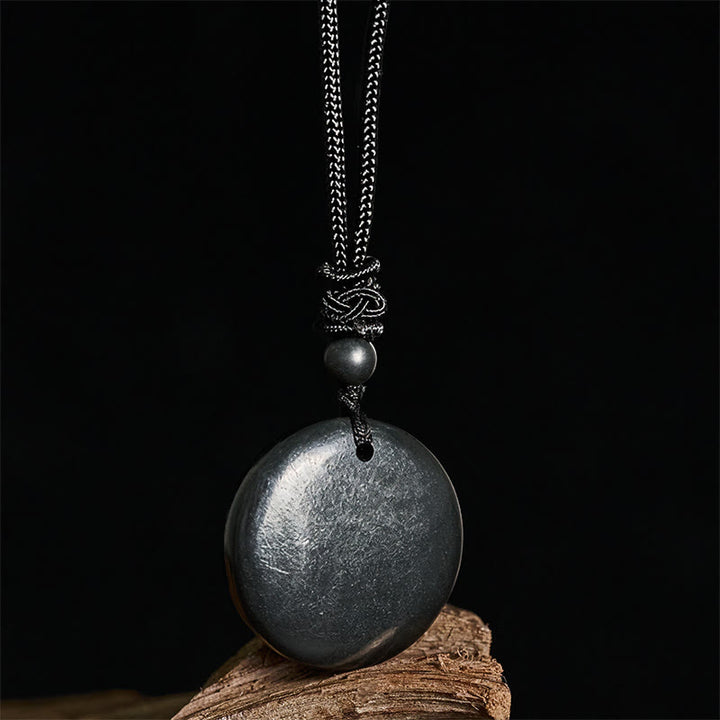 Buddha Stones ​​geometrische runde authentische Schungit-Stein-Seil-Halskette mit Anhänger für innere Stärke - image 6