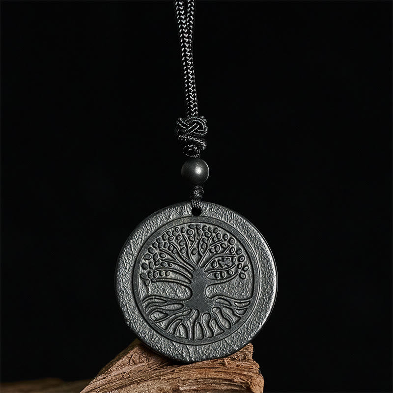 Buddha Stones ​​– Lebensbaum-Schnitzmuster – Authentischer Schungit-Schutzstein-Halskettenanhänger - image 2