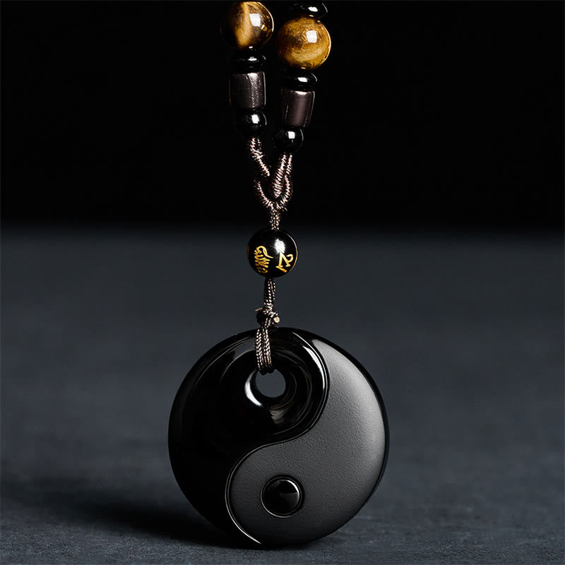 Buddha Stones ​​Yin-Yang-Symbol Om Mani Padme Hum Schwarze Obsidian-Halskette mit Anhänger - image 2