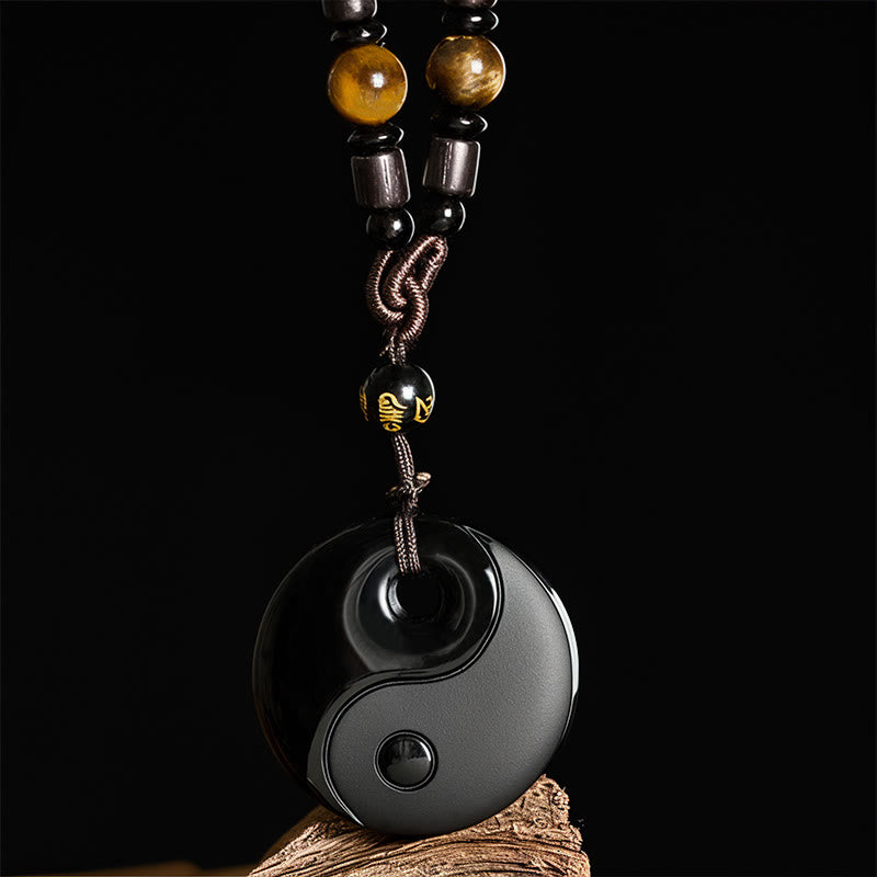 Buddha Stones ​​Yin-Yang-Symbol Om Mani Padme Hum Schwarze Obsidian-Halskette mit Anhänger - image 1