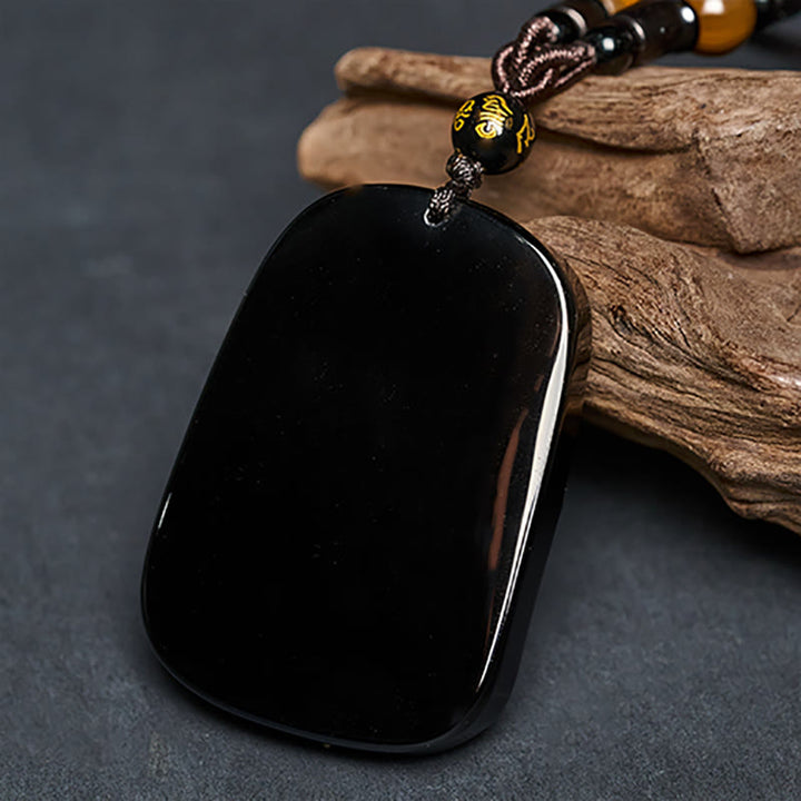 Buddha Stones ​​Jahr des Pferdes Affenmuster Om Mani Padme Hum Schwarze Obsidian-Halskette mit Anhänger - image 4