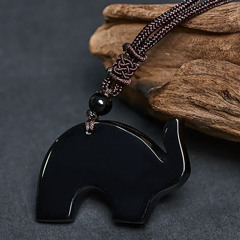 Buddha Stones Elefanten-Symbol, geschnitztes Design, schwarzer Obsidian-Anhänger - image 4