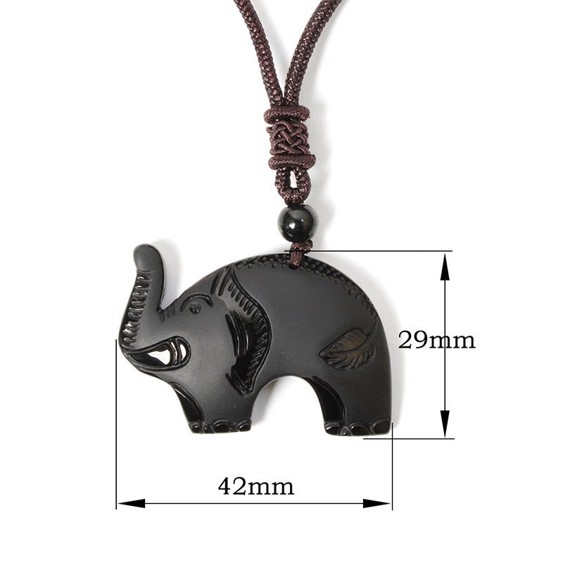 Buddha Stones Elefanten-Symbol, geschnitztes Design, schwarzer Obsidian-Anhänger - image 9