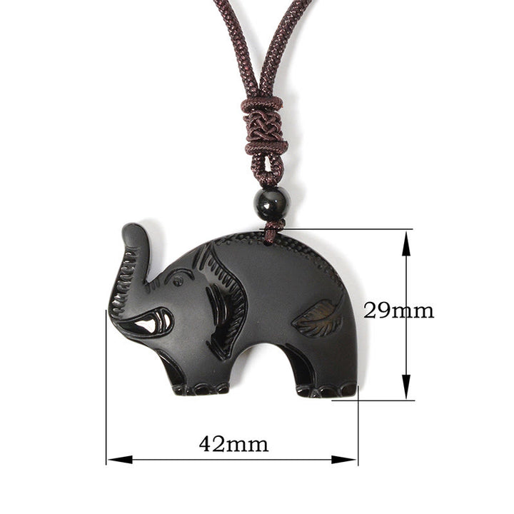 Buddha Stones Elefanten-Symbol, geschnitztes Design, schwarzer Obsidian-Anhänger - image 9
