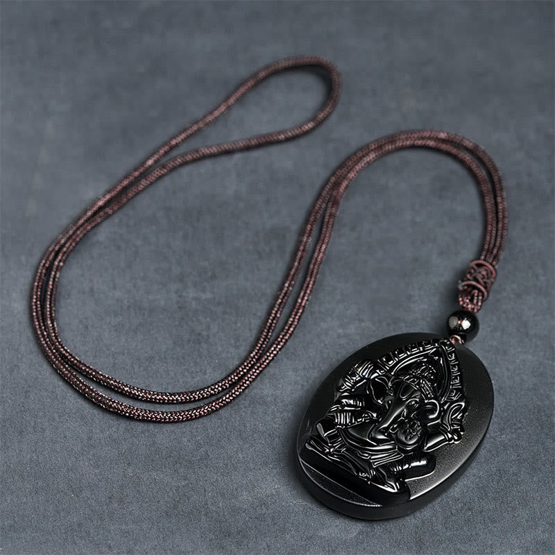 Buddha Stones Ganesh-Elefanten-Relief-Design-Halskette-Anhänger aus natürlichem schwarzem Obsidian - image 8