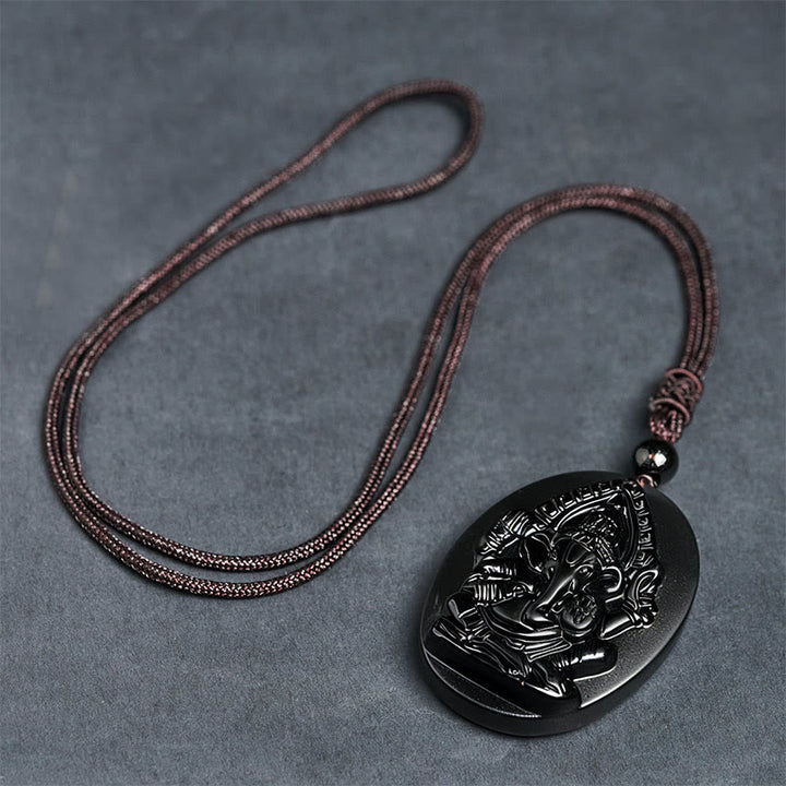 Buddha Stones Ganesh-Elefanten-Relief-Design-Halskette-Anhänger aus natürlichem schwarzem Obsidian - image 8