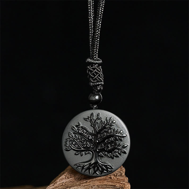 Buddha Stones ​​Natur – Lebensbaum-Muster – Schwarzer Obsidian – Transformations-Halskette mit Anhänger - image 2