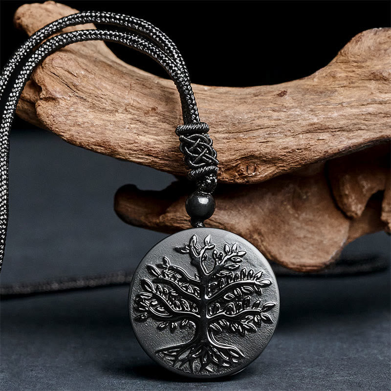 Buddha Stones ​​Natur – Lebensbaum-Muster – Schwarzer Obsidian – Transformations-Halskette mit Anhänger - image 1