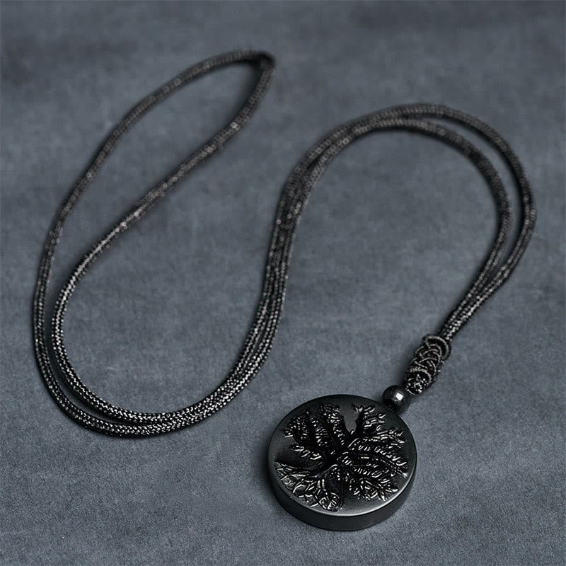 Buddha Stones ​​Natur – Lebensbaum-Muster – Schwarzer Obsidian – Transformations-Halskette mit Anhänger - image 5
