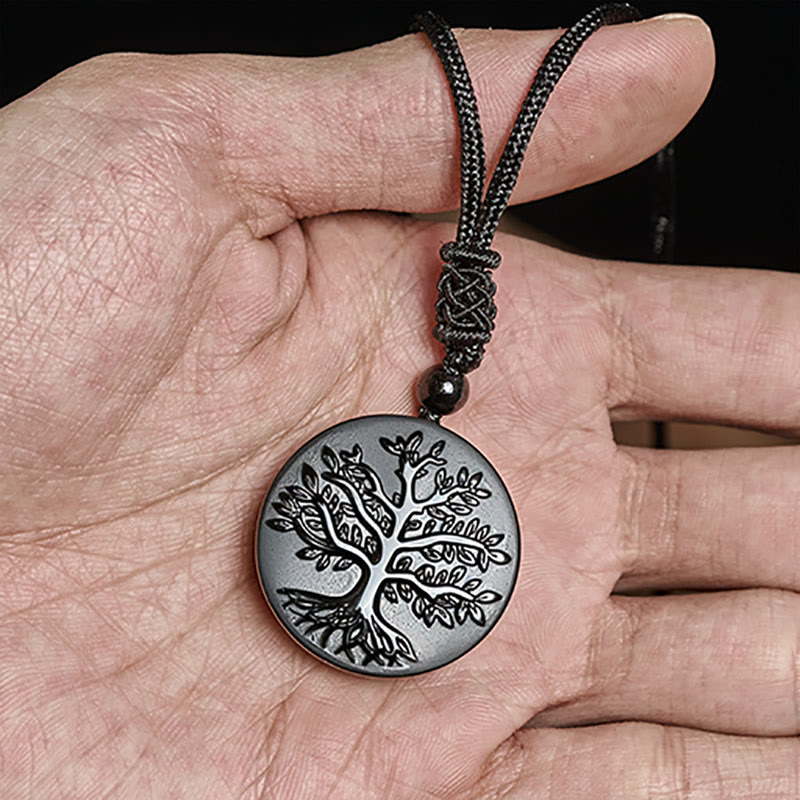 Buddha Stones ​​Natur – Lebensbaum-Muster – Schwarzer Obsidian – Transformations-Halskette mit Anhänger - image 4