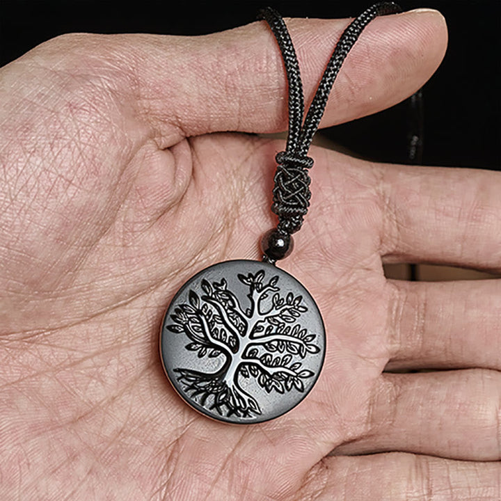 Buddha Stones ​​Natur – Lebensbaum-Muster – Schwarzer Obsidian – Transformations-Halskette mit Anhänger - image 4