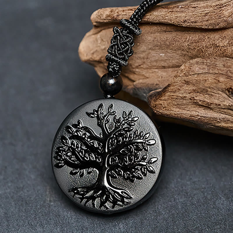 Buddha Stones ​​Natur – Lebensbaum-Muster – Schwarzer Obsidian – Transformations-Halskette mit Anhänger - image 3