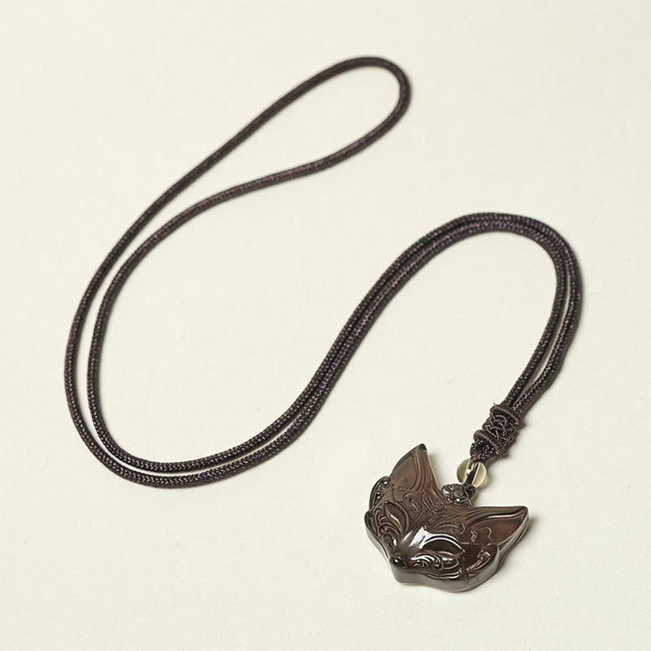 Buddha Stones -Relief-Fuchs-Design Silberglänzender Obsidian-Eis-Obsidian-Schutz-Halskette-Anhänger - image 13