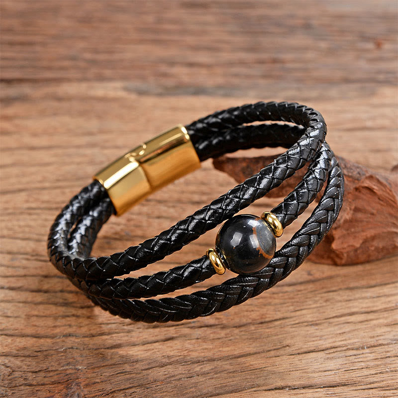 Buddha Stones, mehrfarbige Perlen, Amethyst, Lapislazuli, geflochtenes Lederarmband mit den sechs wahren Worten - Schwarze Liuli - 18-22 cm - image 5