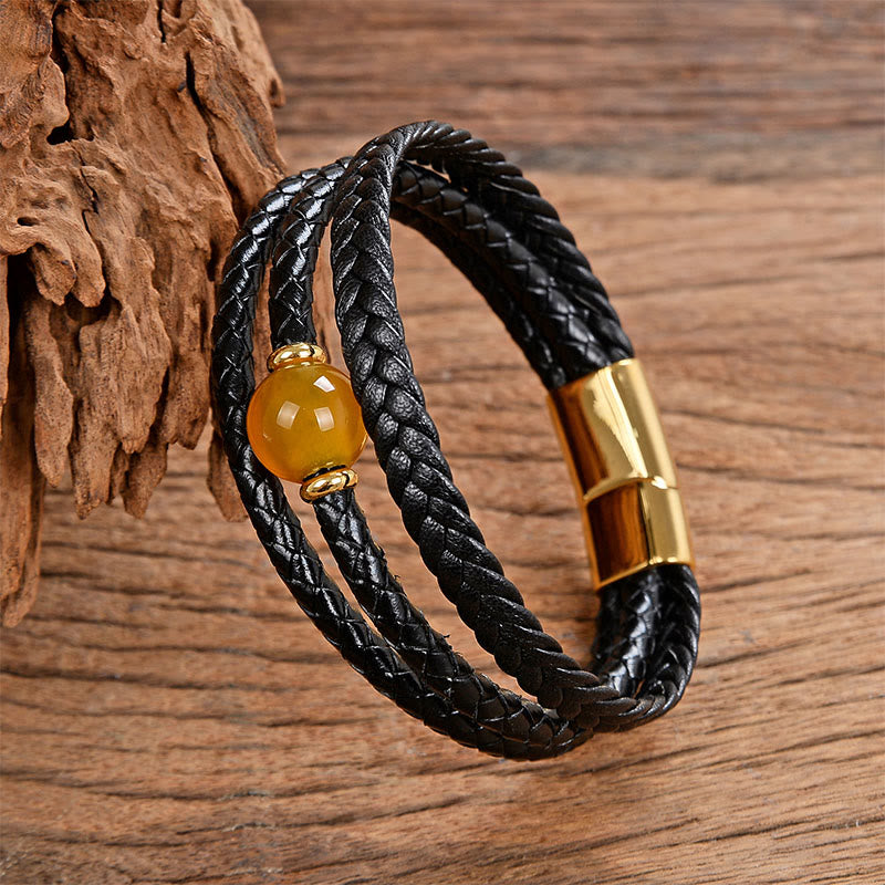 Buddha Stones, mehrfarbige Perlen, Amethyst, Lapislazuli, geflochtenes Lederarmband mit den sechs wahren Worten - Gelber Achat - 18-22 cm - image 25