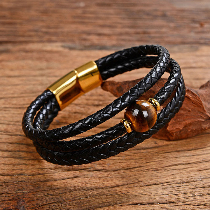 Buddha Stones, mehrfarbige Perlen, Amethyst, Lapislazuli, geflochtenes Lederarmband mit den sechs wahren Worten - Tigerauge - 18-22 cm - image 19