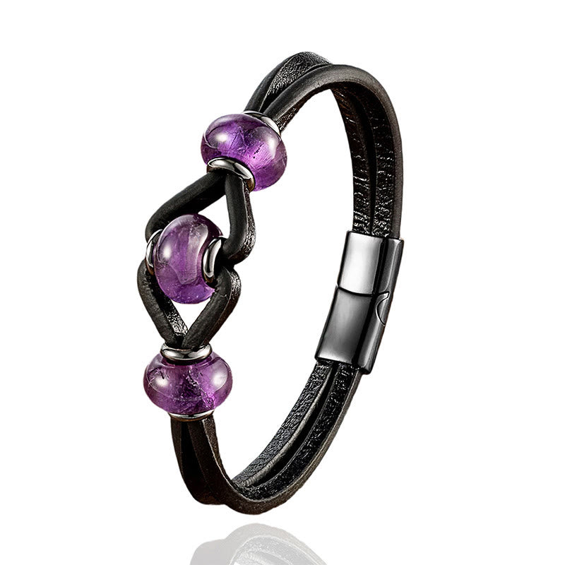 Buddha Stones, Amethyst-Kristallstein, doppeltes Lederarmband, lindert Stress - image 1