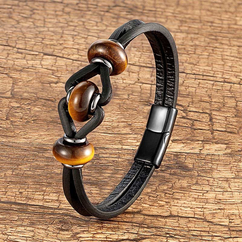 Buddha Stones, Amethyst-Kristallstein, doppeltes Lederarmband, lindert Stress - Tigerauge - 18-22 cm - image 11