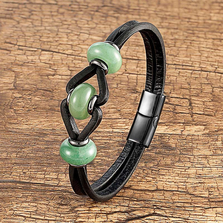 Buddha Stones, Amethyst-Kristallstein, doppeltes Lederarmband, lindert Stress - Grüner Aventurin - 18-22 cm - image 15