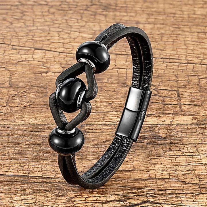 Buddha Stones, Amethyst-Kristallstein, doppeltes Lederarmband, lindert Stress - Schwarzer Onyx - 18-22 cm - image 7