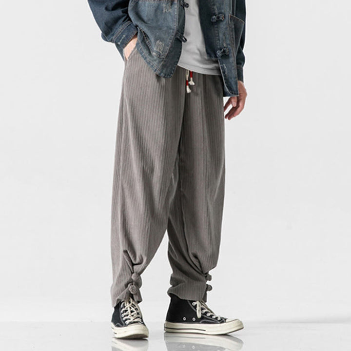 Buddha Stones Herbst/Winter Herren-Hose aus Baumwolle, einfarbig, mit Knopfleiste, geradem Bein und Taschen - image 1