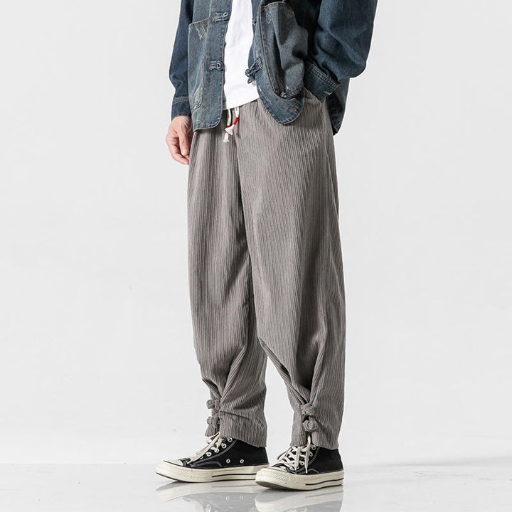 Buddha Stones Herbst/Winter Herren-Hose aus Baumwolle, einfarbig, mit Knopfleiste, geradem Bein und Taschen - image 8