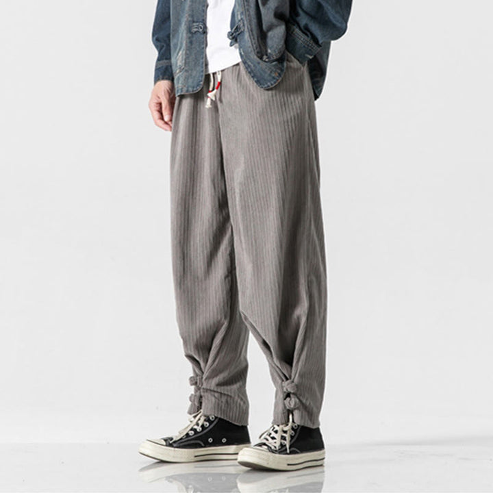 Buddha Stones Herbst/Winter Herren-Hose aus Baumwolle, einfarbig, mit Knopfleiste, geradem Bein und Taschen - image 2