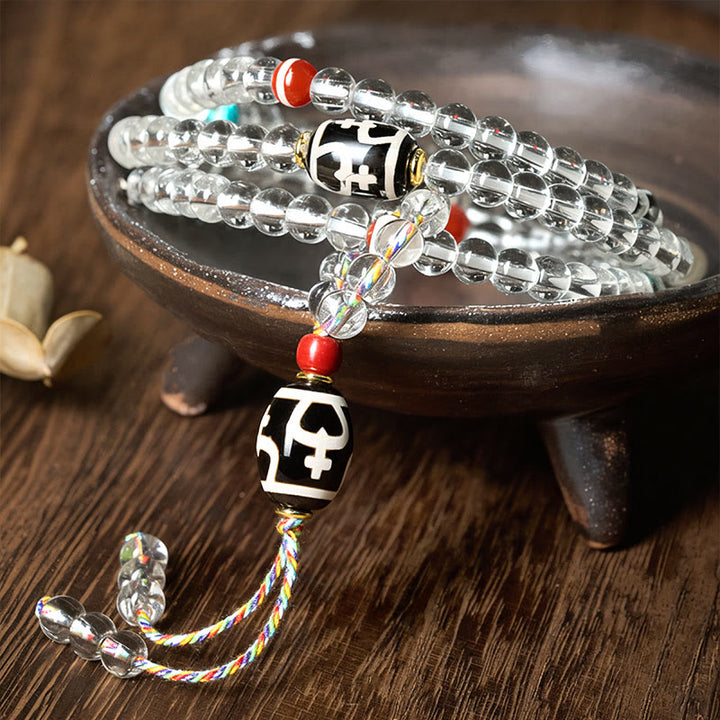 Buddha Stones 108 Perlen Liuli Crystal Dzi Bead Achat Blessings Quaste Mala - image 2