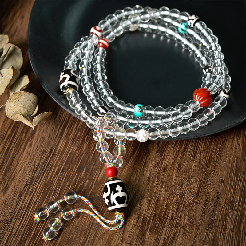 Buddha Stones 108 Perlen Liuli Crystal Dzi Bead Achat Blessings Quaste Mala - Stil 4 - 6 mm - image 0