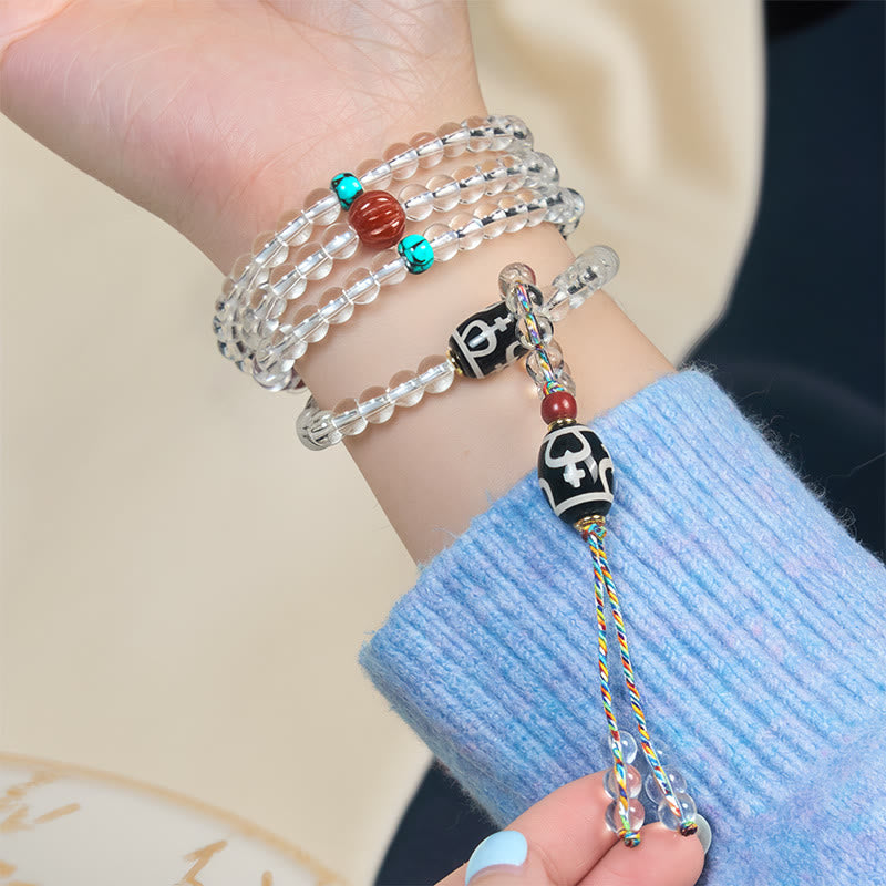 Buddha Stones 108 Perlen Liuli Crystal Dzi Bead Achat Blessings Quaste Mala - image 9