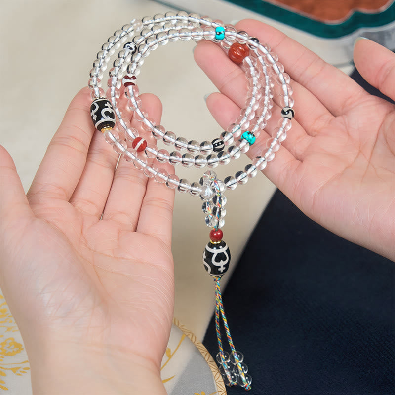 Buddha Stones 108 Perlen Liuli Crystal Dzi Bead Achat Blessings Quaste Mala - image 3