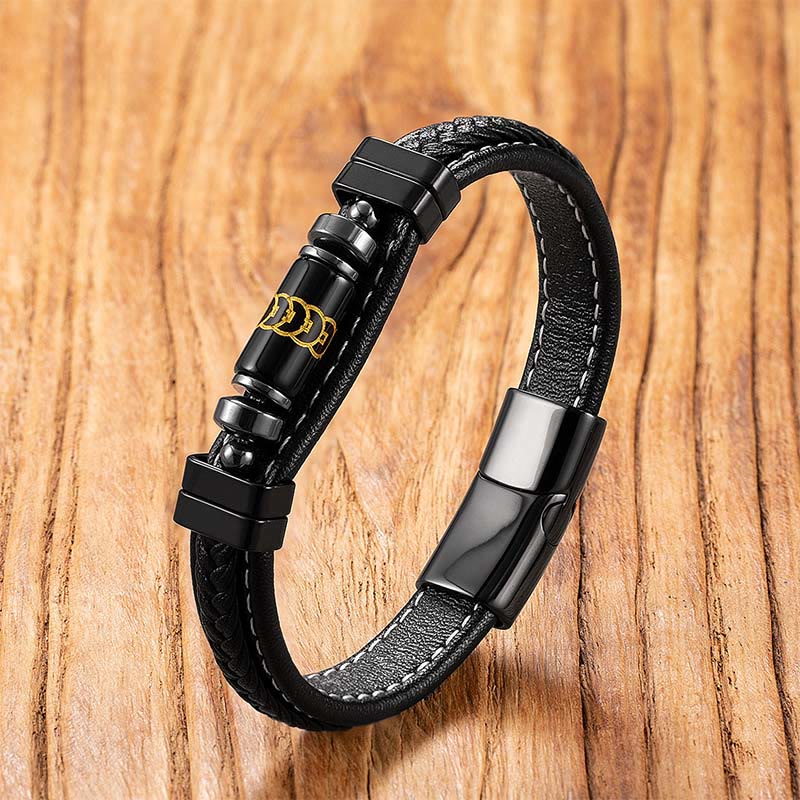 Buddha Stones ​​Om Mani Padme Hum Drachensymbol Schwarzes Onyx Leder Titanstahl Balance Protection Armband - Fünf Münzen aus schwarzem Onyx - 18-22 cm - image 6