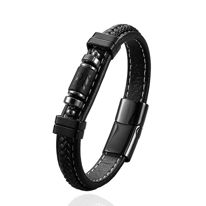 Buddha Stones ​​Om Mani Padme Hum Drachensymbol Schwarzes Onyx Leder Titanstahl Balance Protection Armband - image 11