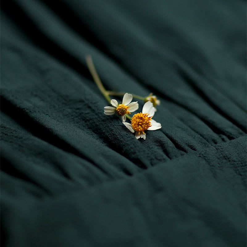 Buddha Stones Baumwoll-Midikleid mit Froschknopfleiste, V-Ausschnitt, langen Ärmeln und Taschen - image 6