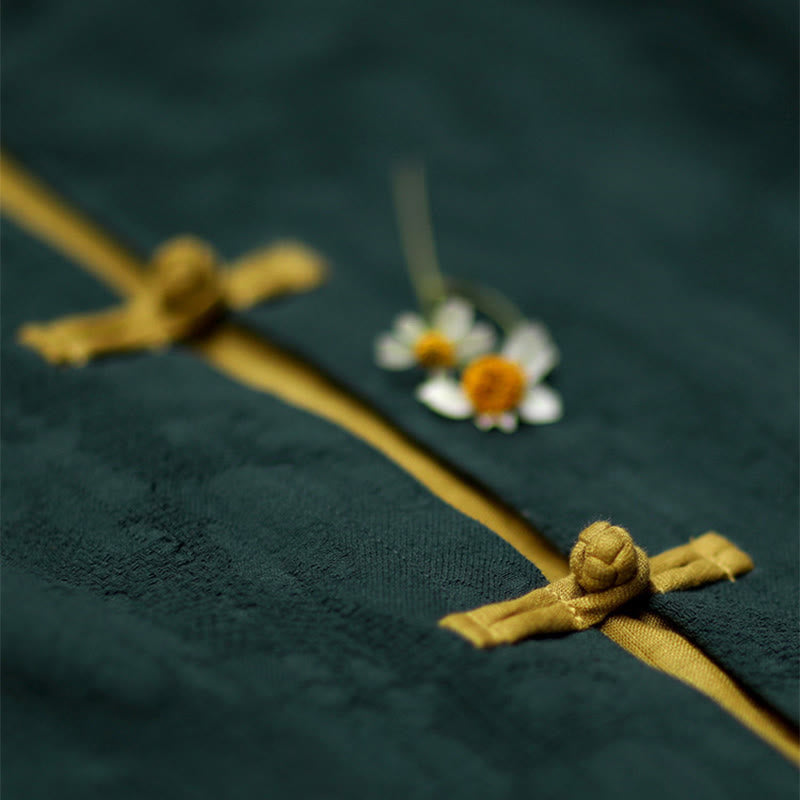 Buddha Stones Baumwoll-Midikleid mit Froschknopfleiste, V-Ausschnitt, langen Ärmeln und Taschen - image 9