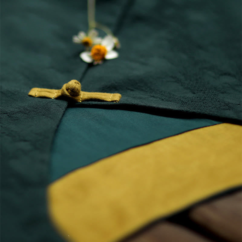 Buddha Stones Baumwoll-Midikleid mit Froschknopfleiste, V-Ausschnitt, langen Ärmeln und Taschen - image 7