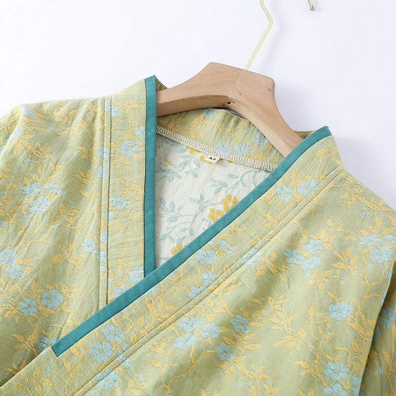 Buddha Stones 2-teiliges farbenfrohes Baumwoll-Pyjama-Set mit Blumenmuster, langen Ärmeln, V-Ausschnitt, Hemd und Hose sowie Taschen - image 1