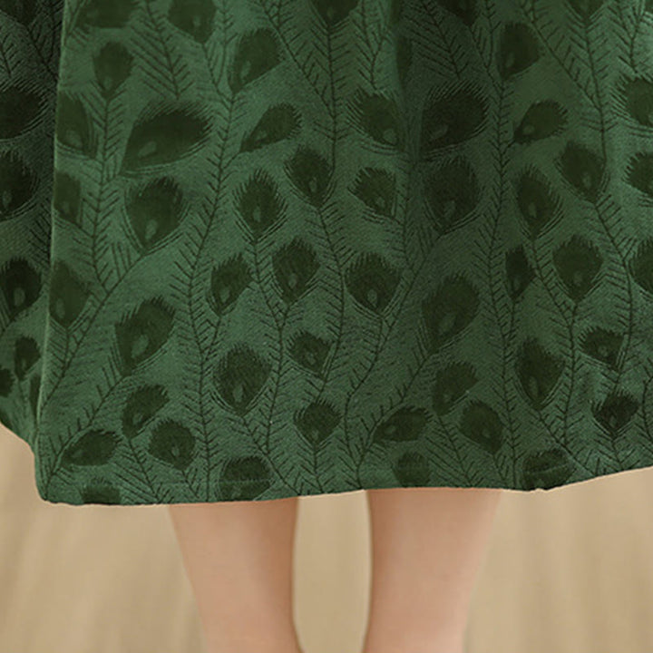 Buddha Stones, Blattmuster, Stehkragen, lange Ärmel, Baumwoll-Midikleid mit Taschen - image 7