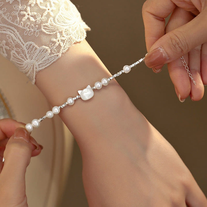 Buddha-Steine, Perlen-Katzenkopf, Tridacna-Stein, Silberkette, Heilungsarmband - image 3